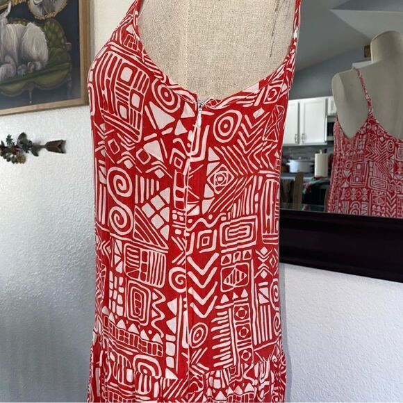 Womens Printed Scoop Neck Sleeveless Spaghetti Strap Midi Maxi Dress Orange Sz M - Picture 4 of 10